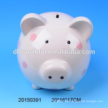 Banco Piggy cerâmico - branco com às bolinhas cor-de-rosa